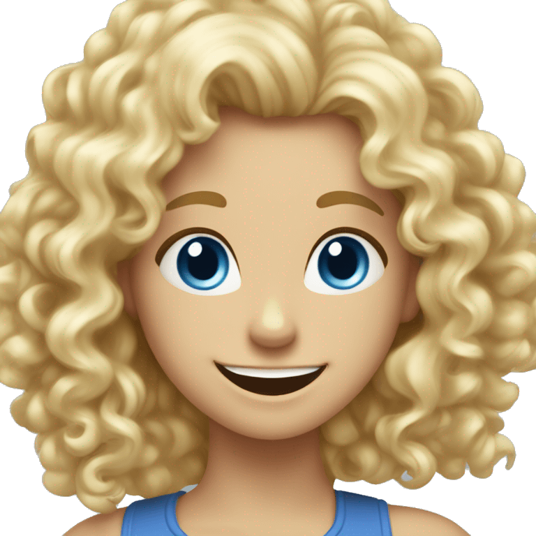 Curly blonde haired girls with blue eyes and a big smile with thumbs up emoji