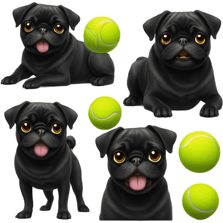 Black pug playing with tennis ball emoji