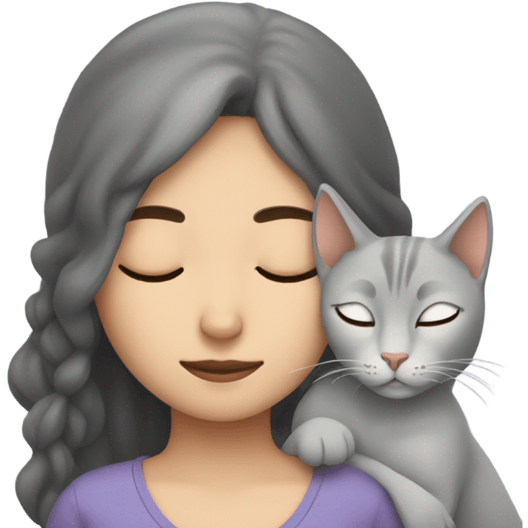 sleeping girl and grey cat emoji