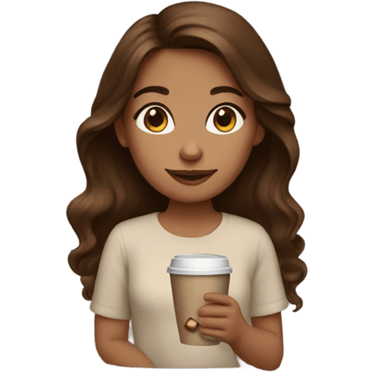 Brown hair girl with coffee emoji