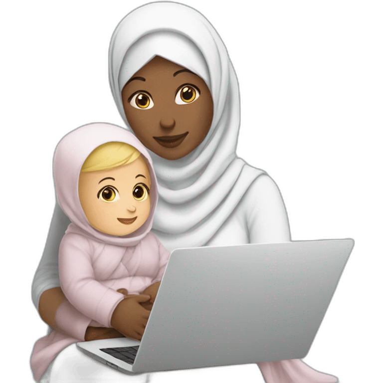 white-hijabi-woman-with-a-baby-boy-in-front-of-a-laptop emoji