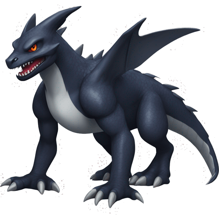 Black Cool Edgy Nargacuga-Garchomp-Sergal Fakémon with Edgy markings,  full body emoji