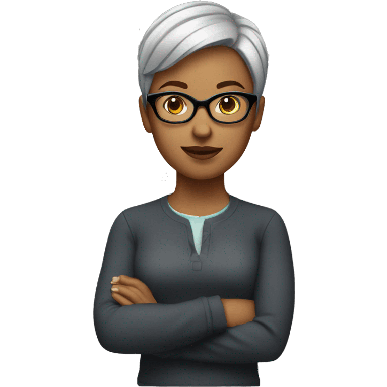 woman with short hair, glasses, squint emoji