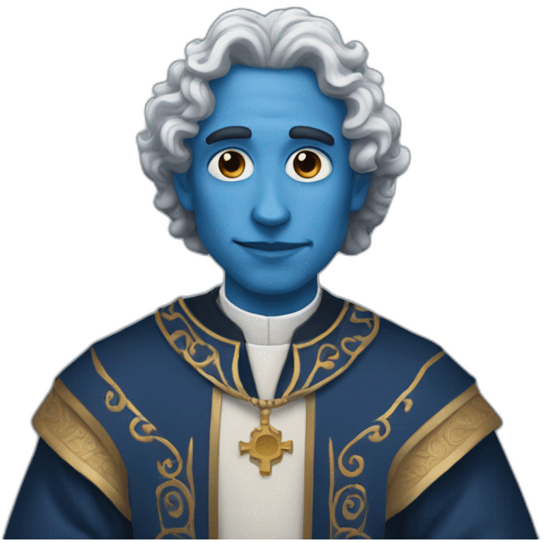 Clergyman with blue skin and dark blue long curly hair emoji