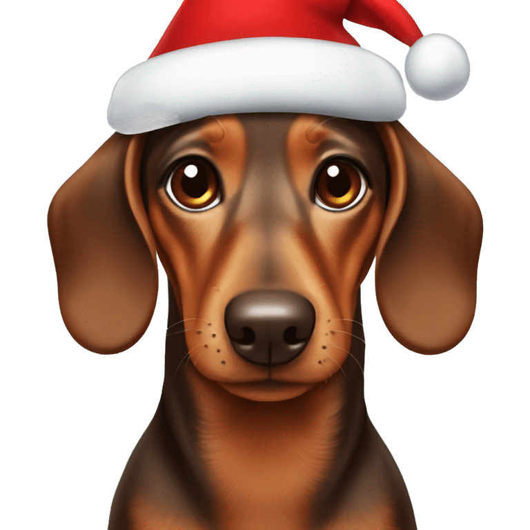 Brown dachshund with Christmas hat emoji