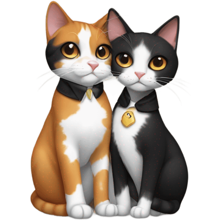 Calico cat and tuxedo cat cuddling emoji