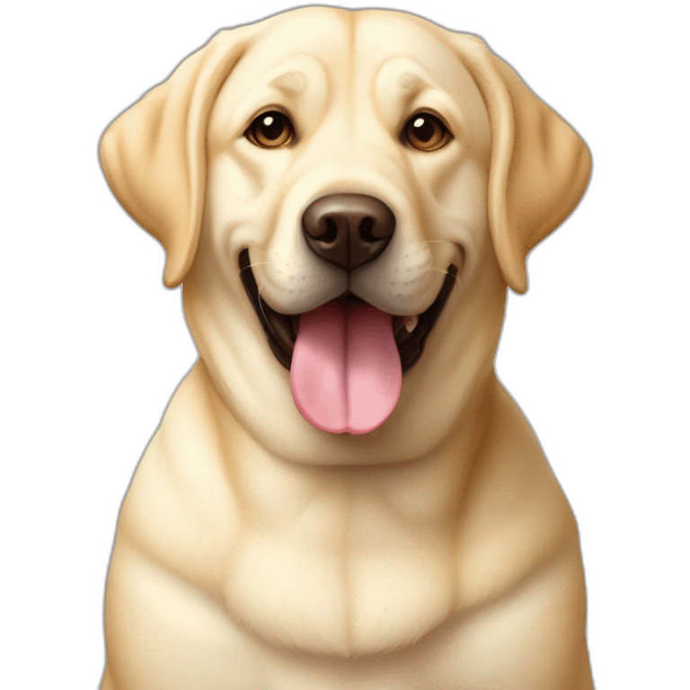 Light yellow English Labrador retriever big tongue chubby face happy chubby body sitting emoji