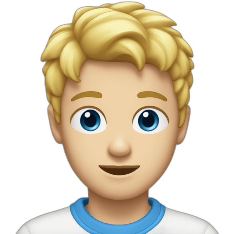 Garçon blond au yeux bleu avec un sweat-shirt bleu emoji