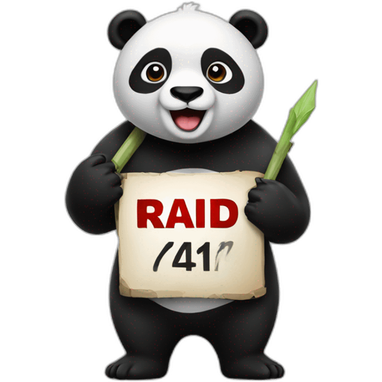 Panda holding "raid" sign emoji