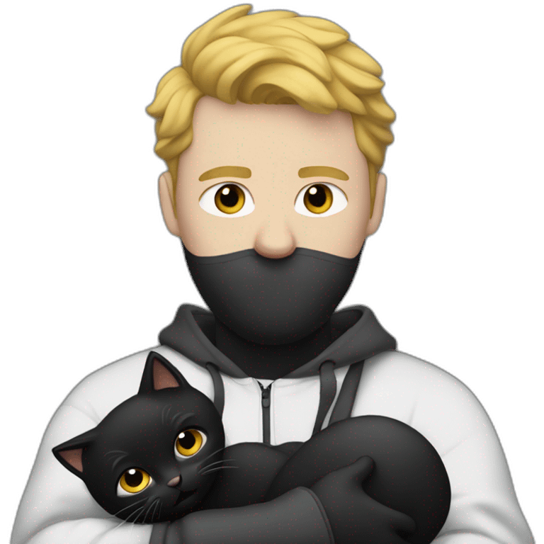 white man in tracksuit holdin black cat like a baby in arms emoji