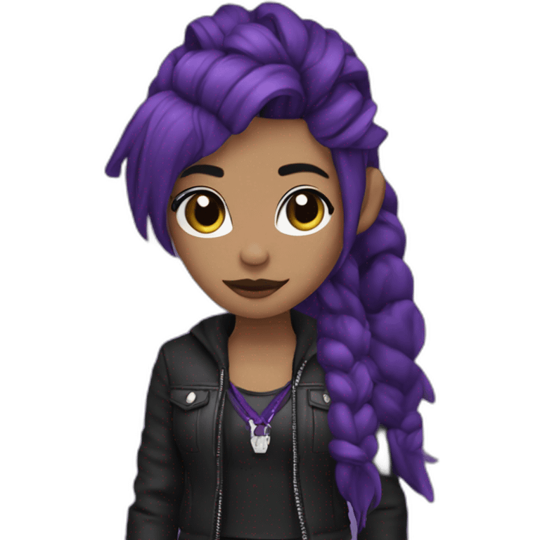 a PURPLE horse girl with a dark purple black punk outfit with and glizzy bands emoji