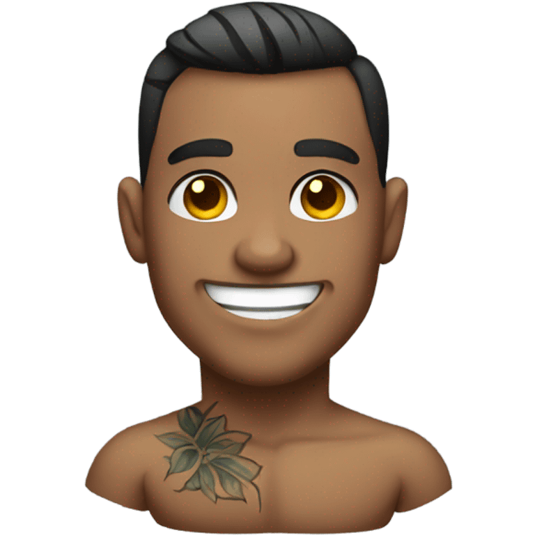 smiling muscular male with tattoos on a beach with fireworks emoji