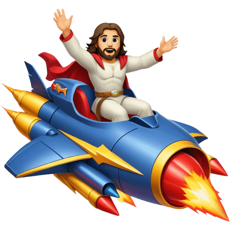 jesus riding a rocket batmobile boom!  emoji