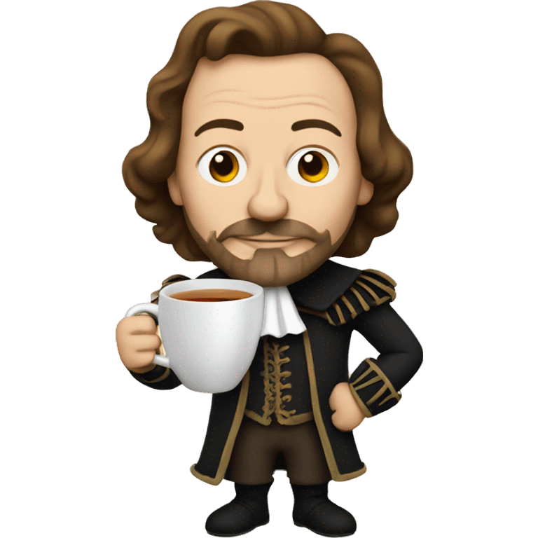 William Shakespeare holds a cup of tea in his hand emoji