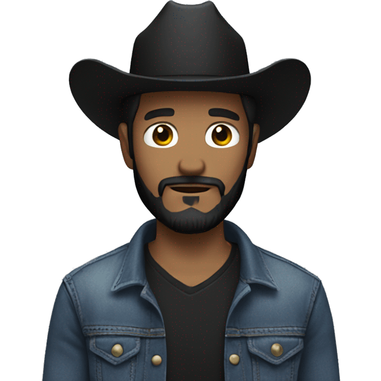 One white man using a black cowboy hat, a jeans jacket and a black beard emoji