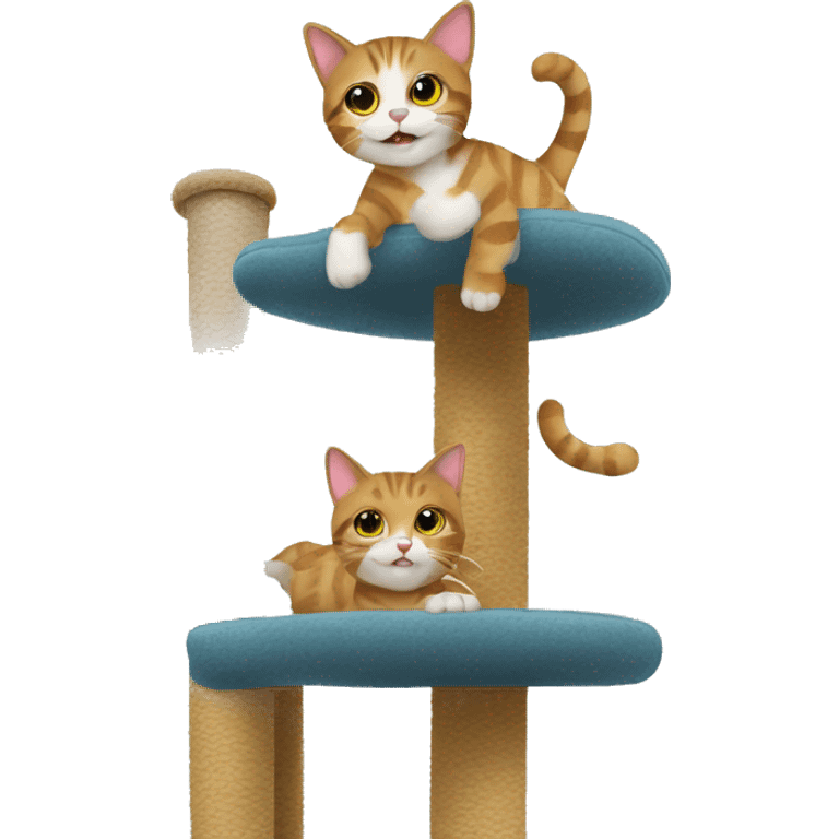 tabby cat playing on cat tree emoji