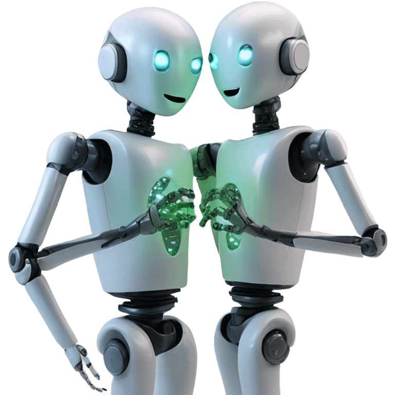 Two robots. One robot is reprogramming the other robot. The reprogramming takes place in the head of the 'other' robot. emoji