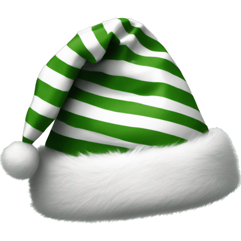 Realistic green and white striped fur santa hat isolated.  emoji