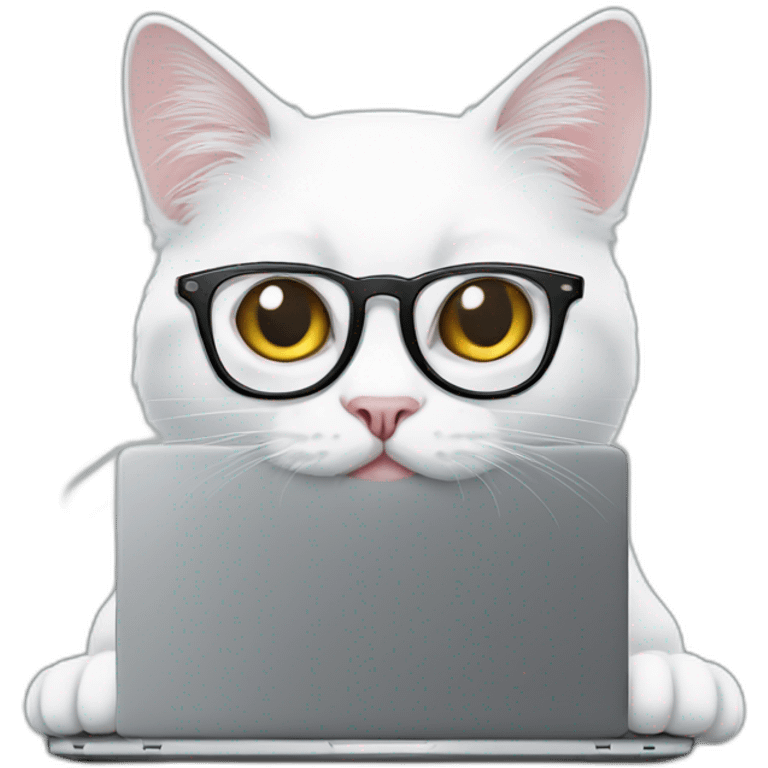 white-cat-with-glasses-reading-from-black-laptop emoji