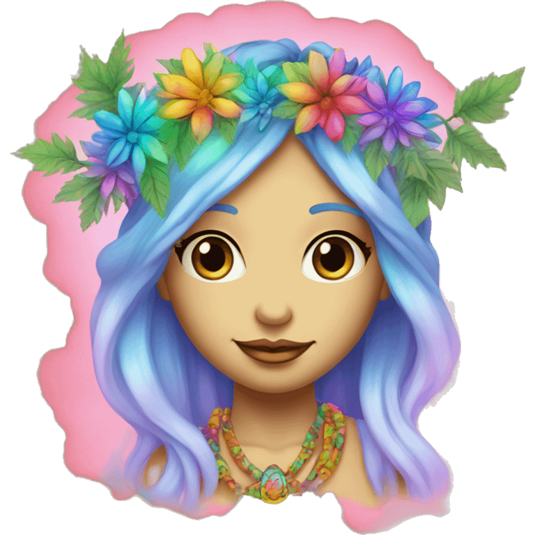 420 Tie dye hippie person flower crown tattoos hemp leaves metallic iridescent holographic emoji