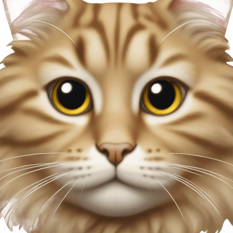 Fluffy tabby cat face with white snout emoji