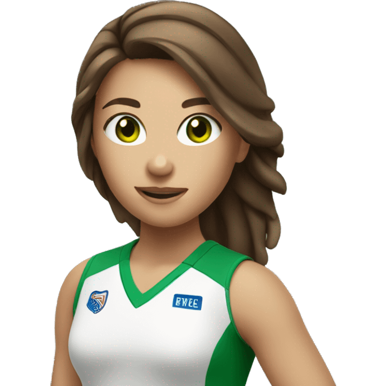 girl with brown hair and green eyes playing volleyball  emoji