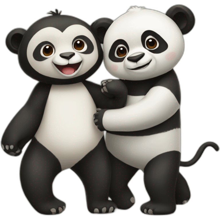 Panda and monkey holding hands  emoji