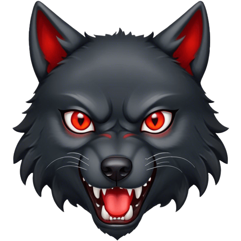 Evil aggressive black wolf with red eyes emoji