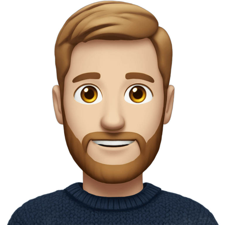 irish man blue eyes, brown short hair and short beard, wearing a smart navy blue jumper. emoji