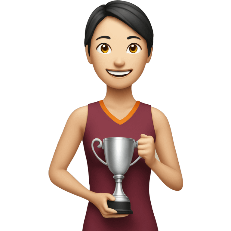 asian happy woman with champion cup emoji