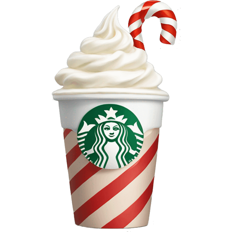 Starbucks Christmas cup, steam, whipped cream, one candy cane  emoji