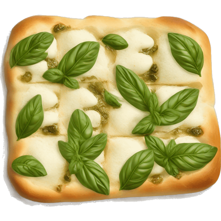 Focaccia with mozzarella, pesto and basil  emoji