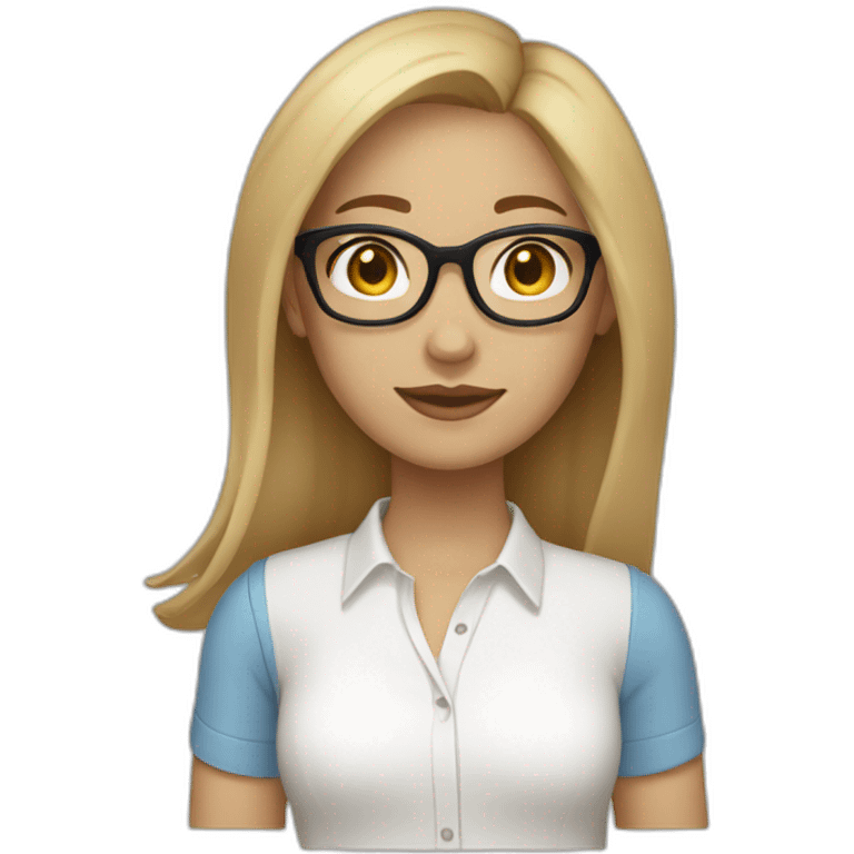 Girl with light skin tone, dark blond hair, glasses and white shirt and blue pants emoji