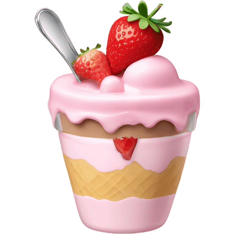 pale pink parfait with ice cream and strawberries and a spoon emoji