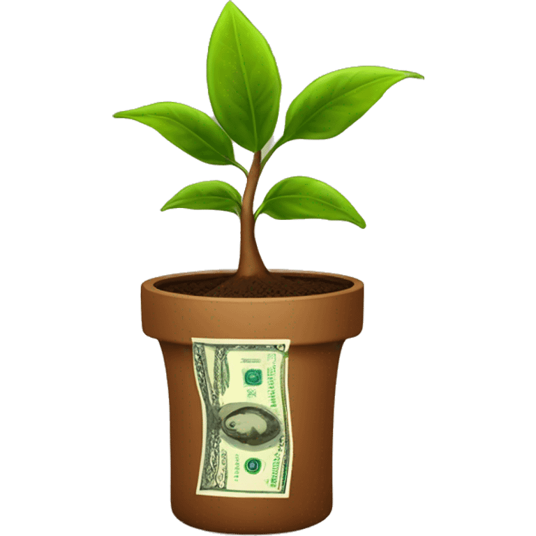 a plant in a brown money pot growing dollar bills as the tree emoji