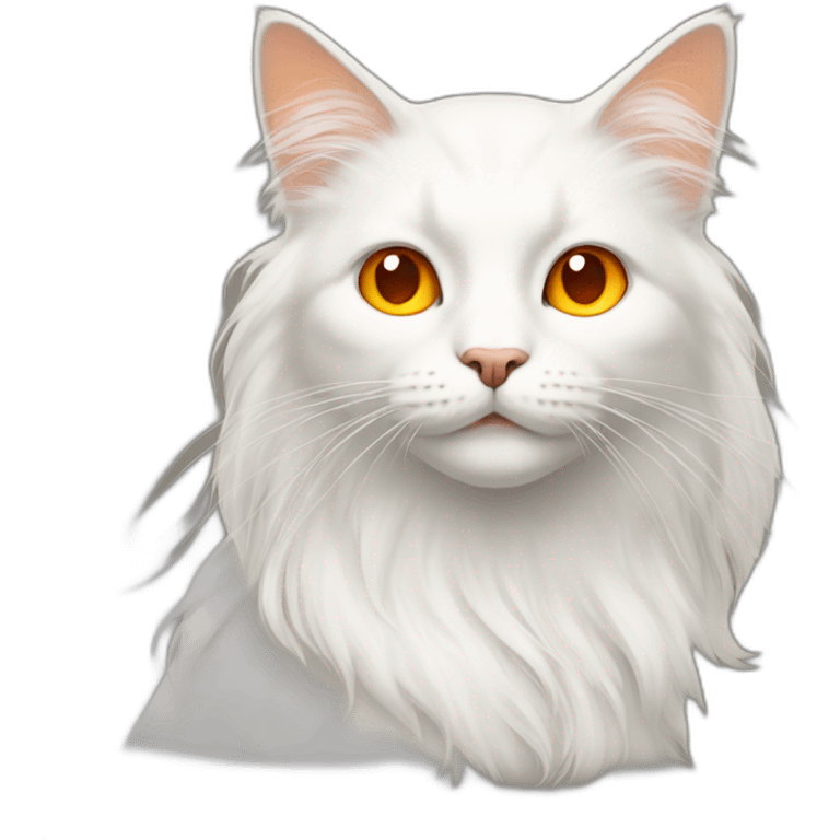 white long hair cat with orange spot middle of face and orange tail emoji