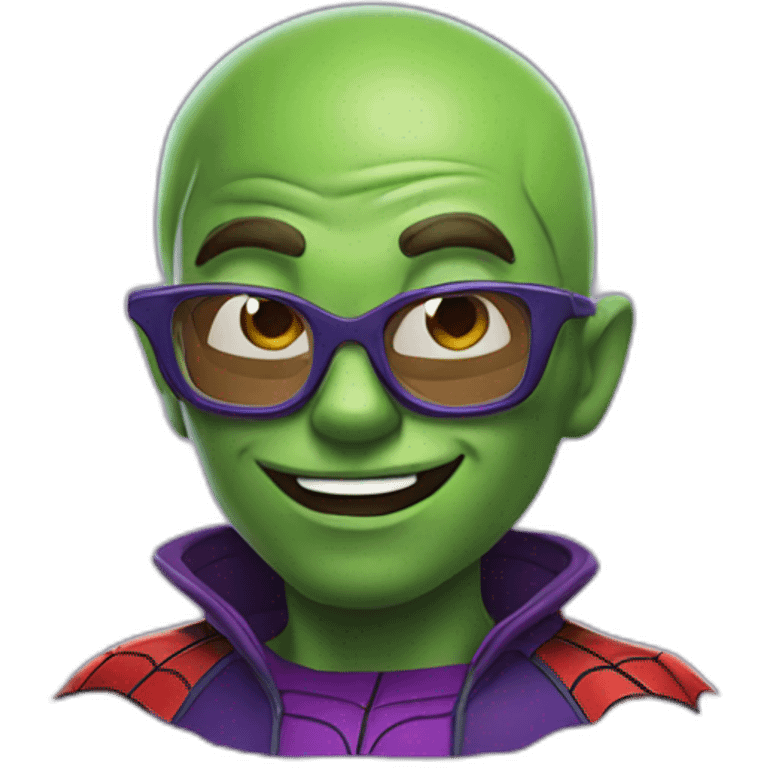 SPiderman dressed up like green goblin and using magic wearing glasses emoji