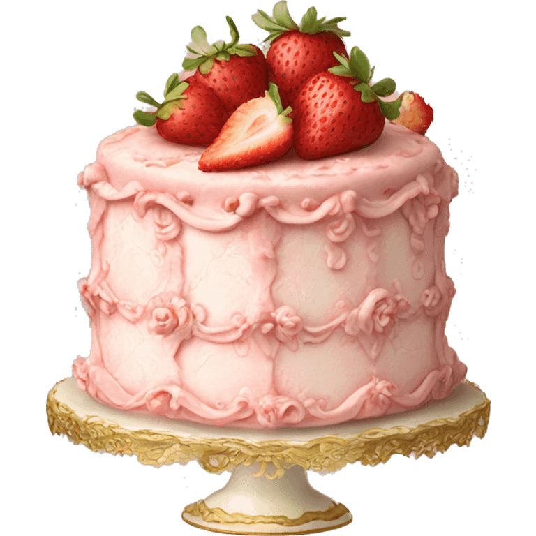 vintage rococo highly detailed pale pink cake with strawberries emoji