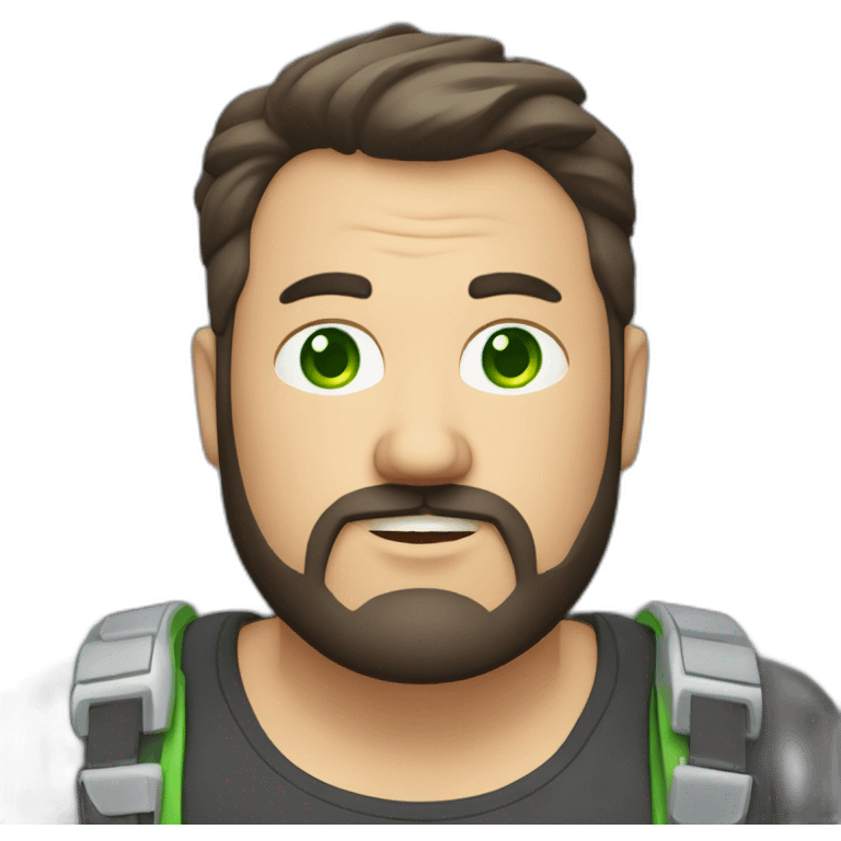 fat middle aged web developer short dark brown graying hair goatee with green eyes emoji