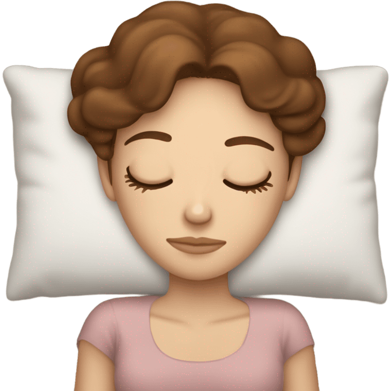 White girl with frekles Brown not curly hair sleeping peacfully on a pillow  emoji