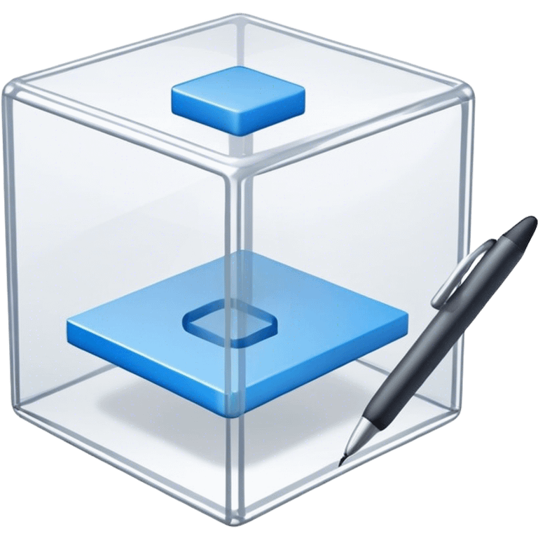 Create an emoji for 3D visualization and modeling. Show a 3D wireframe model or shape (e.g., a cube or sphere) with a design tool like a stylus or 3D rendering software interface. Use modern, professional colors. Do not include any emojis or smiley faces. Make the background transparent. emoji