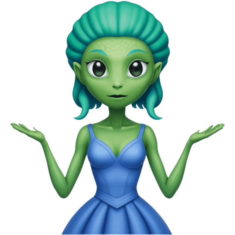 green alien reptilian woman in blue dress emoji