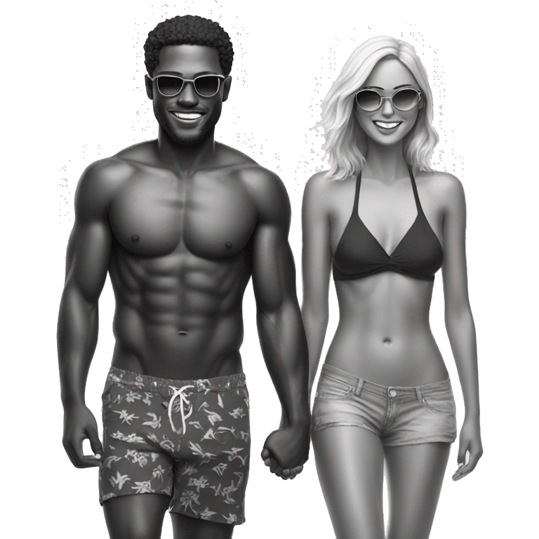 Couple at the beach black and white emoji