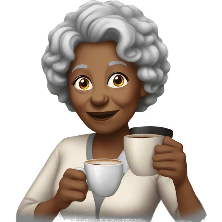 Elderly black woman with gray curly hair drinking coffee emoji