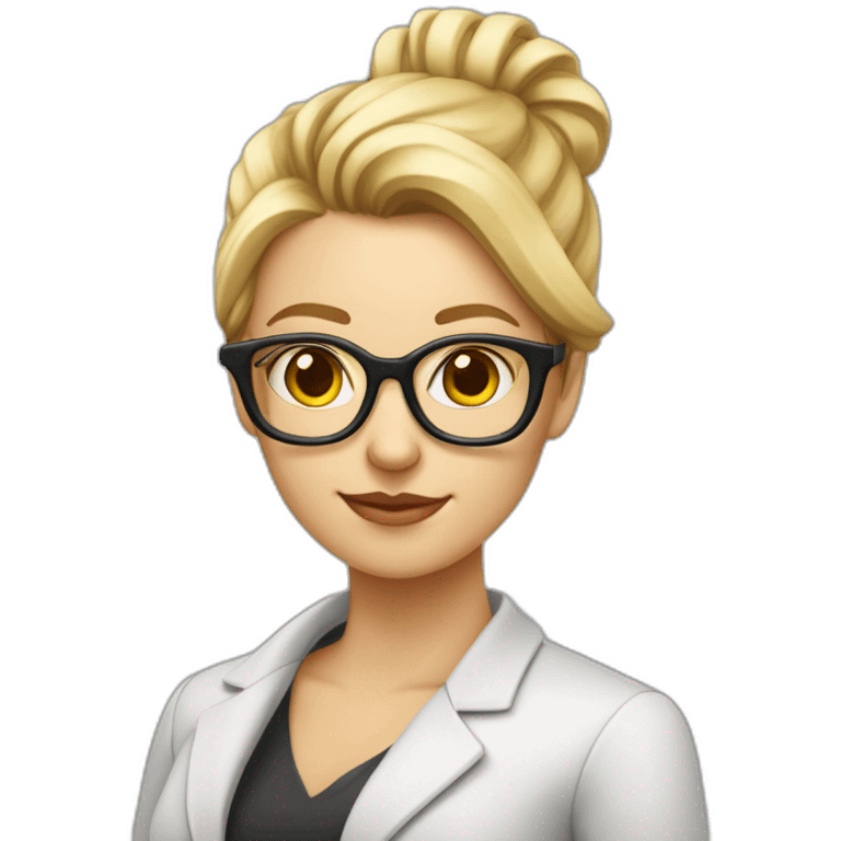 femme mathematicienne maigre blanche cheveux blond en chignon bas avec des lunettes rectangulaires fines  emoji