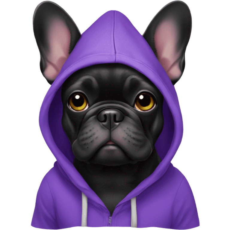 Black french bulldog with Purple hoodie  emoji