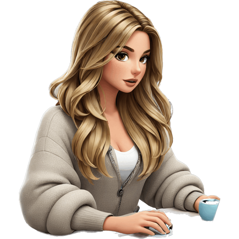 cozy indoor girl with coffee emoji