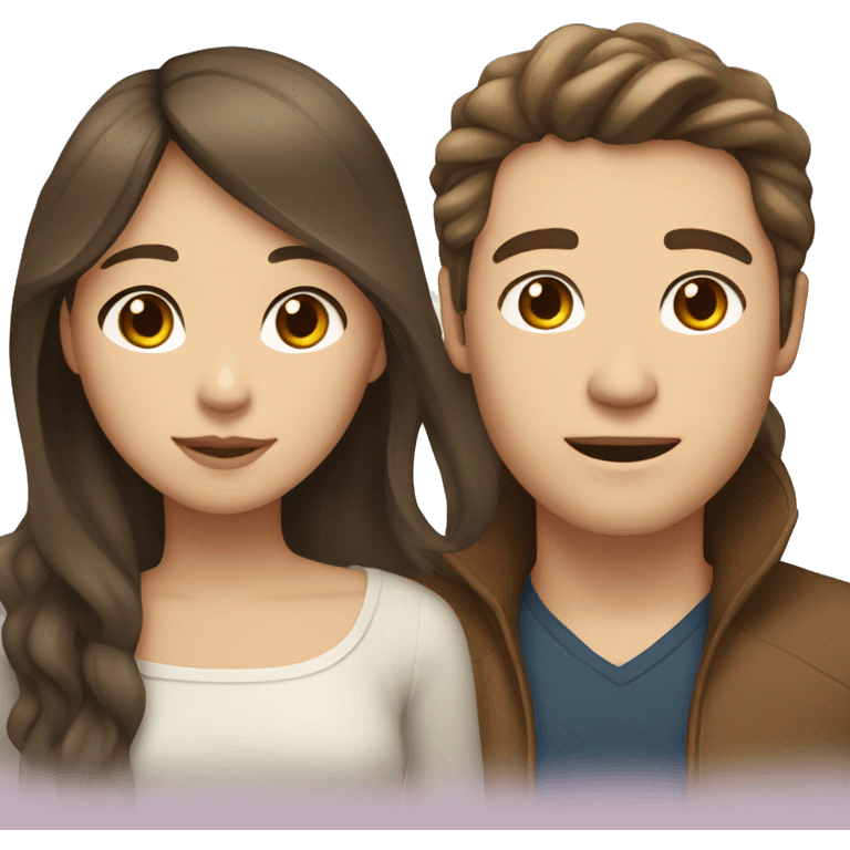 brown haired asian girl with straight hair and brown haired white guy with wavy hair emoji