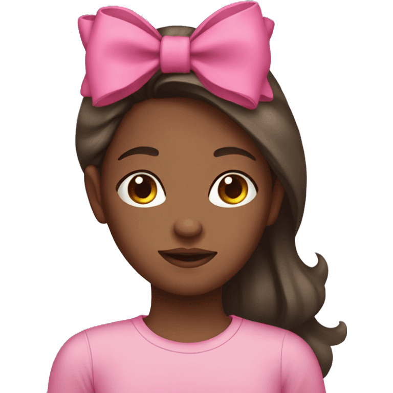 dark girl with long brown hair with a bow on her head and a pink shirt laying down  emoji