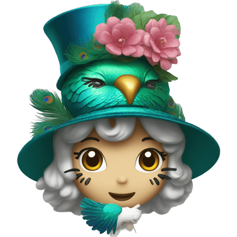 Hello kitty wearing a peacock hat  emoji